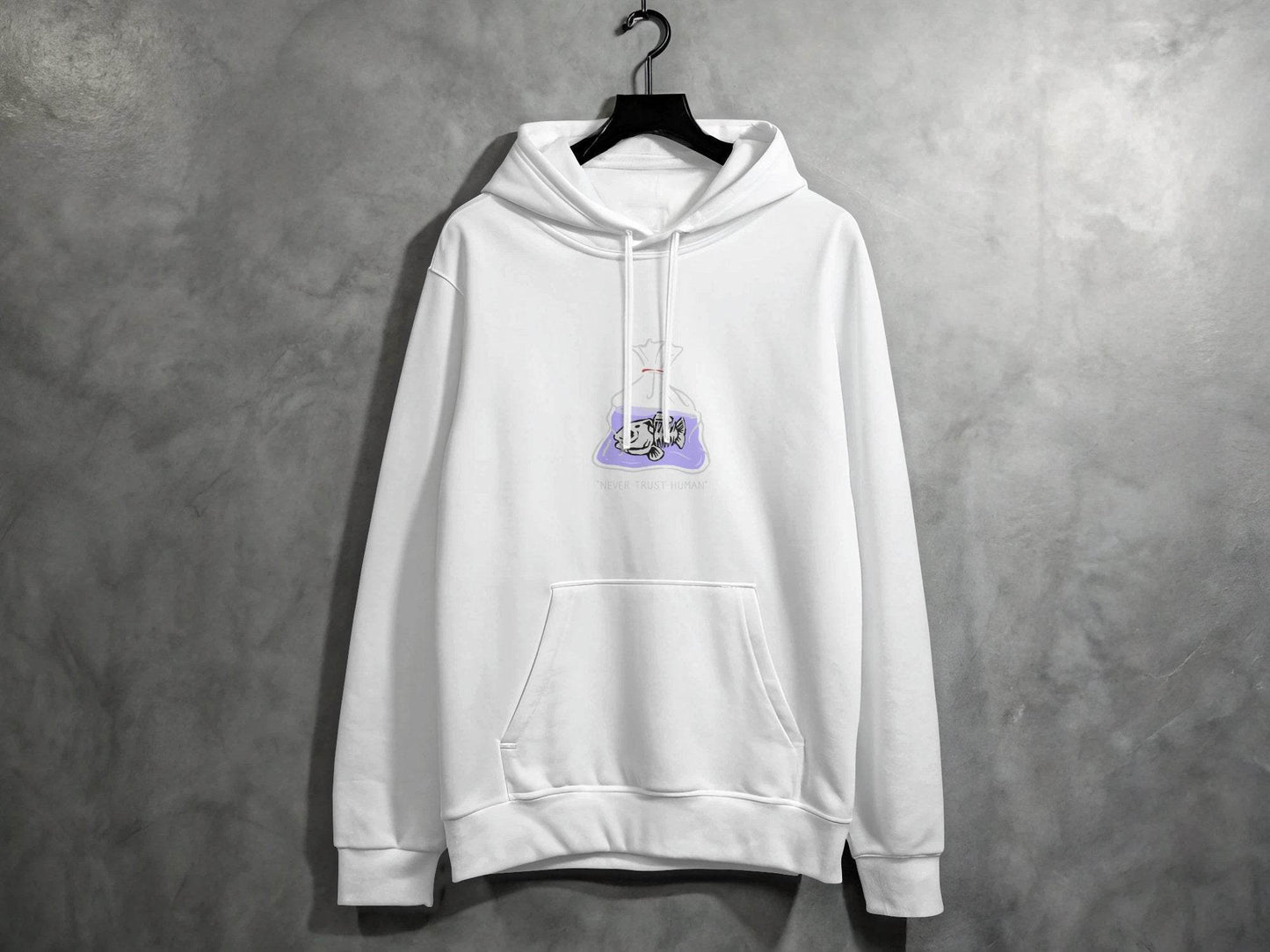 Never Trust Human Fish Skeleton Plastic Bag Design Hoodie - Design & Vybe