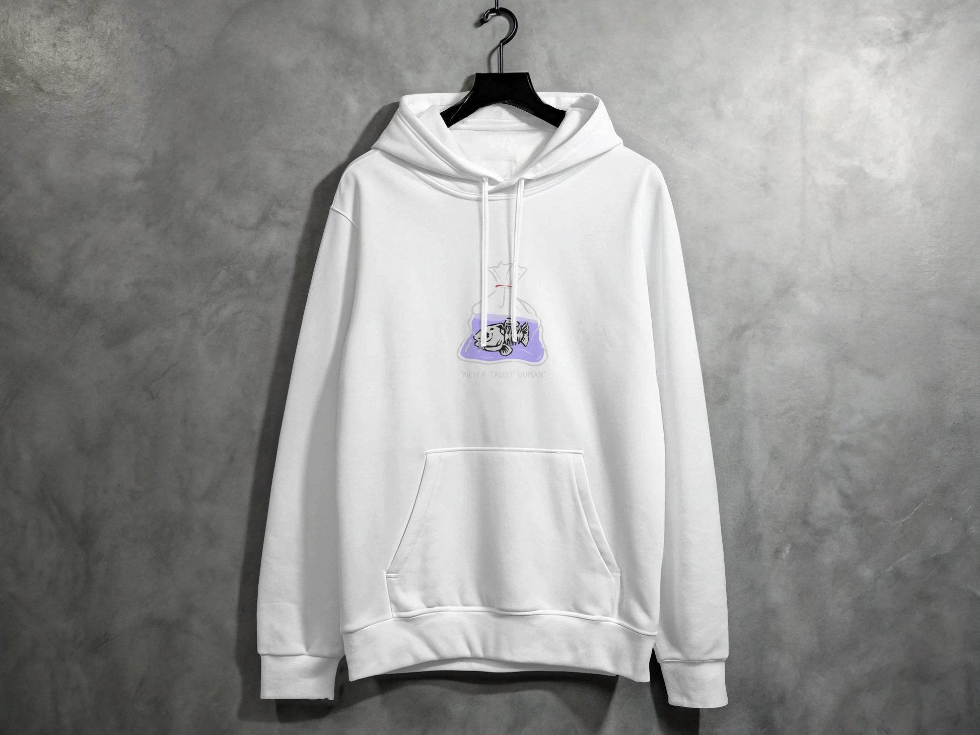 Never Trust Human Fish Skeleton Plastic Bag Design Hoodie - Design & Vybe