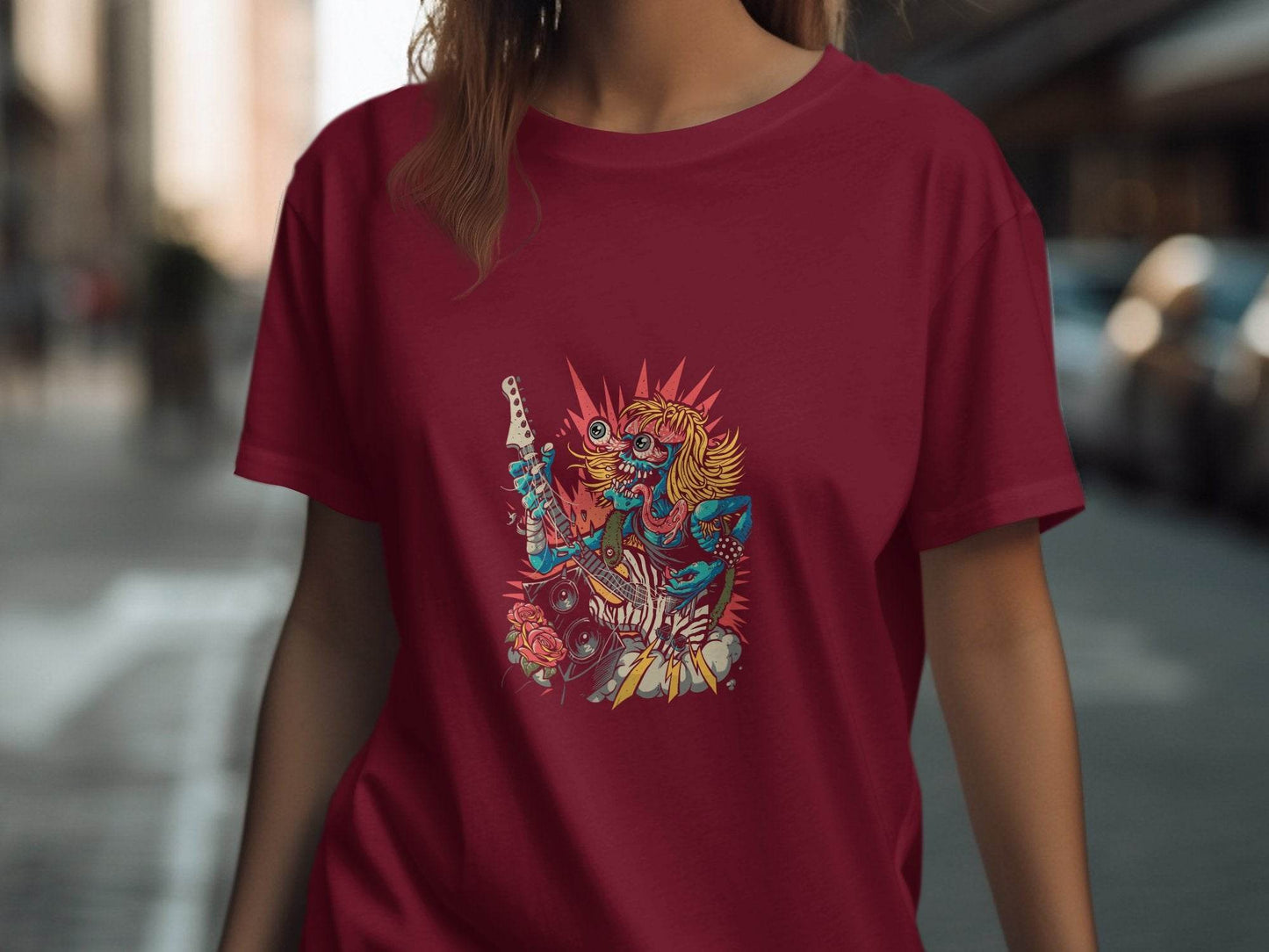 Rock and Roll Zombie Plays Guitar Artwork T-Shirt - Design & Vybe