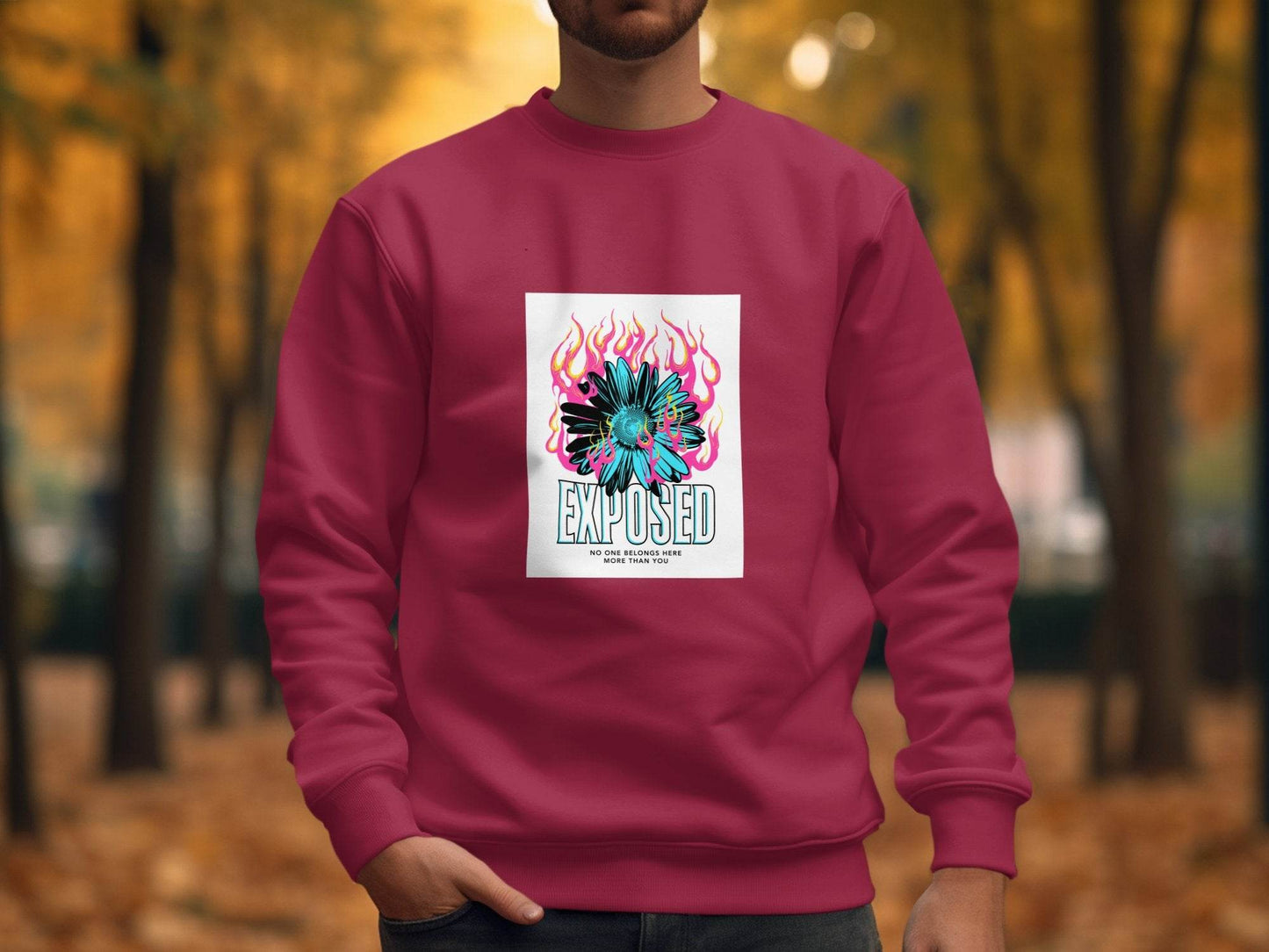 Exposed Flower With Pink Flames Graphic Sweater - Design & Vybe