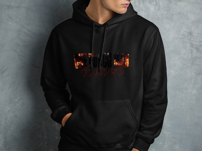 One Punch Man Design With Fire Background Novelty Hoodie - Design & Vybe