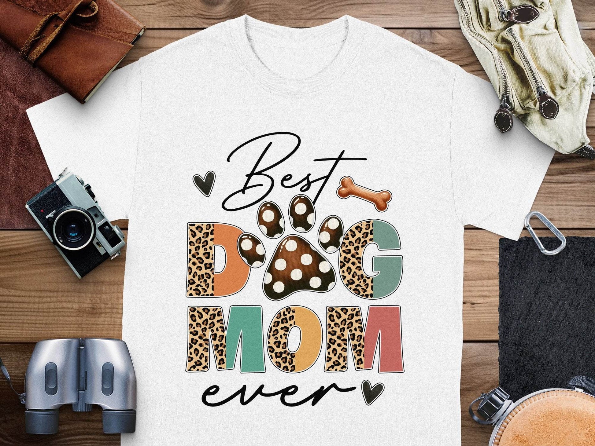 Best Dog Mom Ever Animal Print Heart Bone Graphic T-Shirt - Design & Vybe