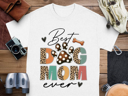 Best Dog Mom Ever Animal Print Heart Bone Graphic T-Shirt - Design & Vybe