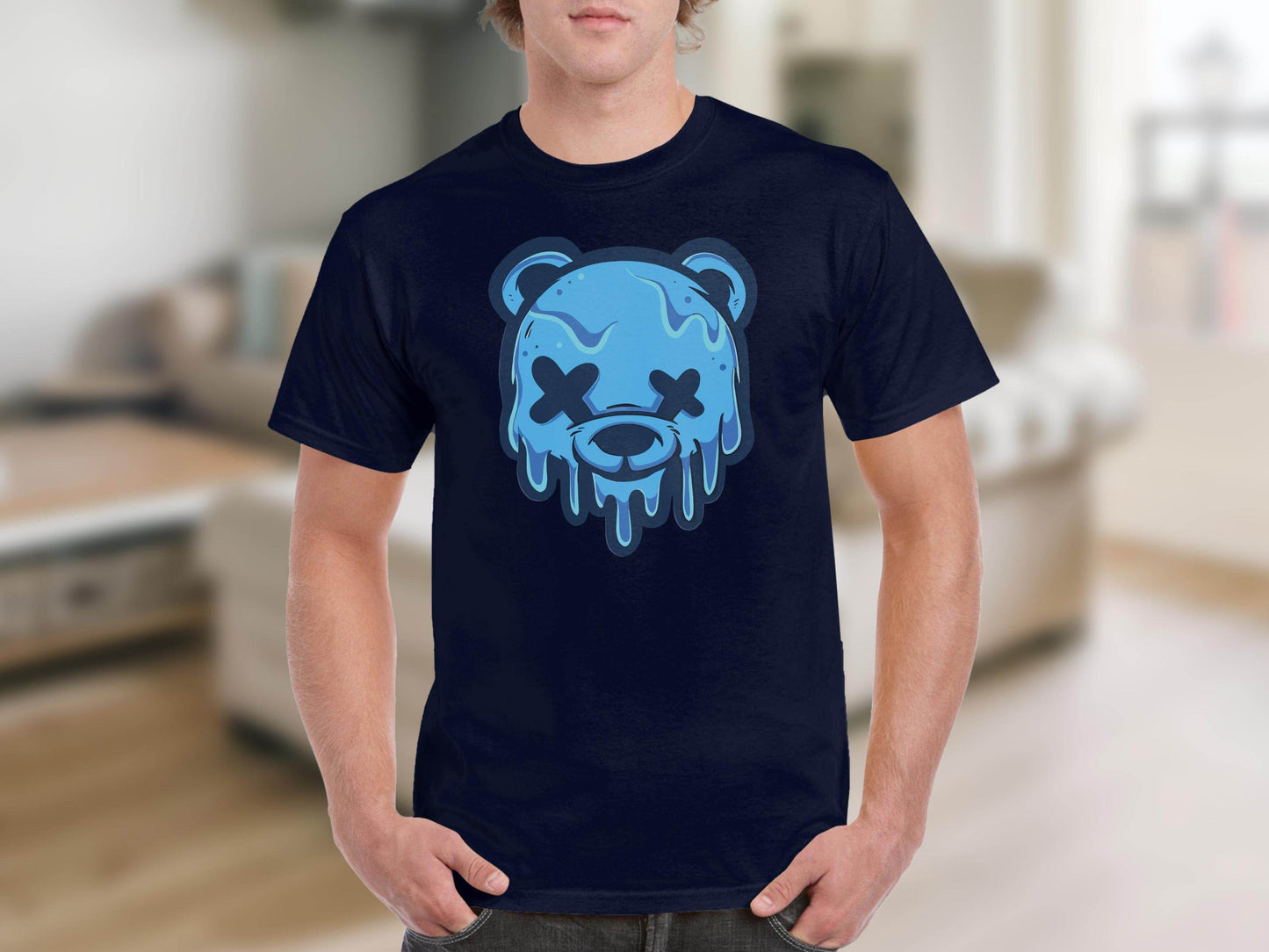 Cool Blue Graffiti Melting Dead Mad Bear Graphic T-Shirt - Design & Vybe