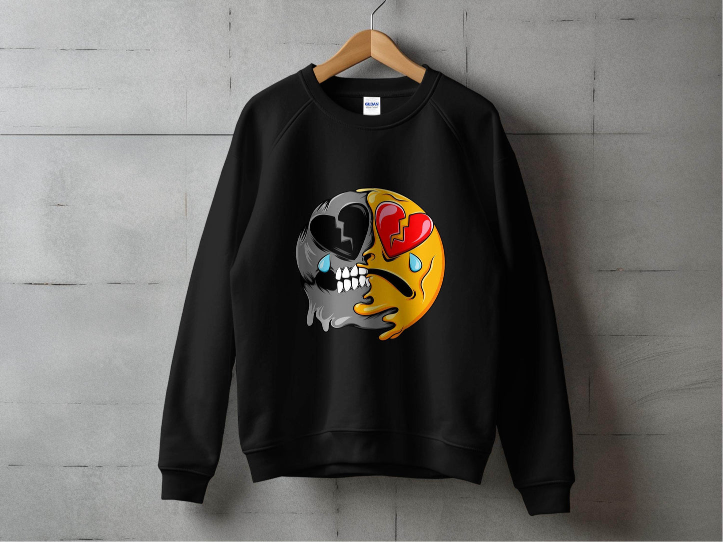Dual Emotions Skull And Hearts Smiley Graphic Sweater - Design & Vybe
