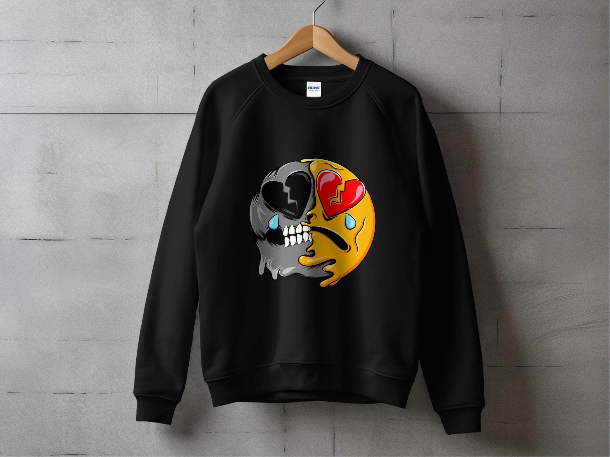 Dual Emotions Skull And Hearts Smiley Graphic Sweater - Design & Vybe