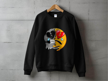 Dual Emotions Skull And Hearts Smiley Graphic Sweater - Design & Vybe