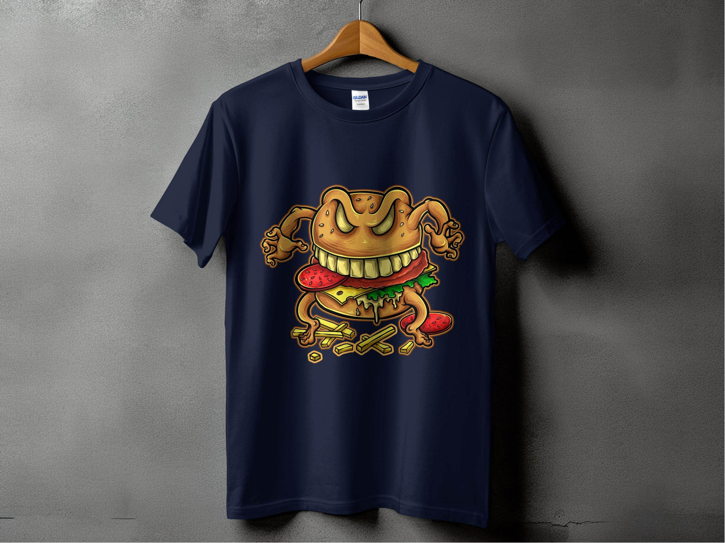 Quirky Cartoon Monster Cheeseburger Graphic T-Shirt - Design & Vybe