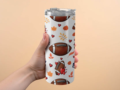 Football Helmet With Hearts And Leaves Pattern Design Tumbler - Design & Vybe