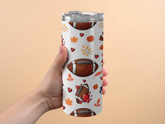 Football Helmet With Hearts And Leaves Pattern Design Tumbler - Design & Vybe