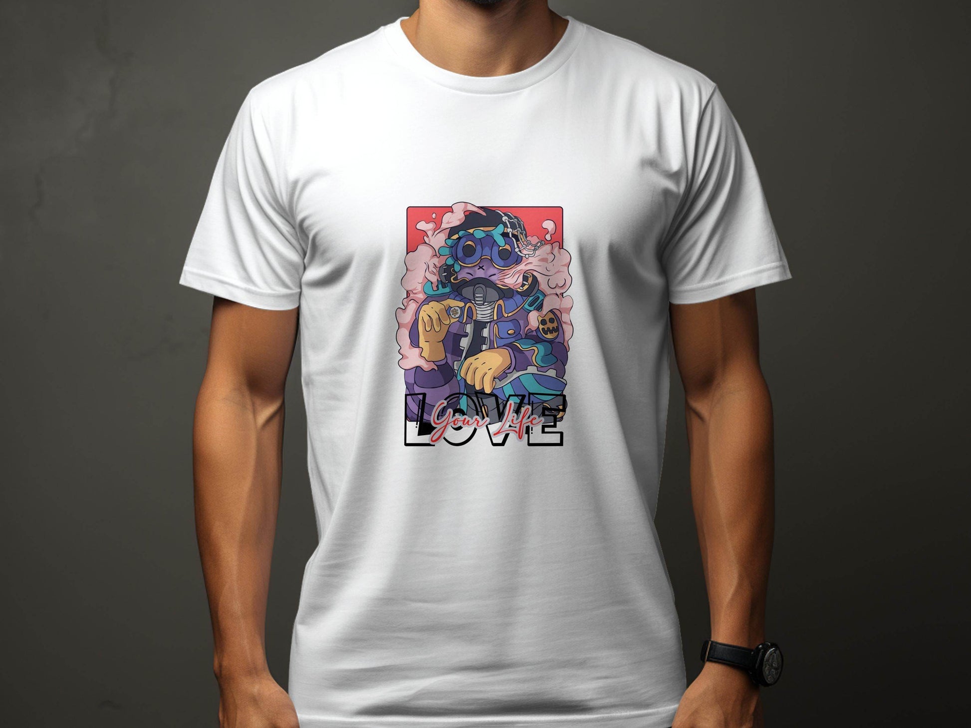 Love Your Life Robot Style Cartoon Graphics T-Shirt - Design & Vybe