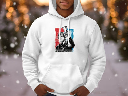Iconic Bob Hawke Illustration Graphic Print Hoodie - Design & Vybe