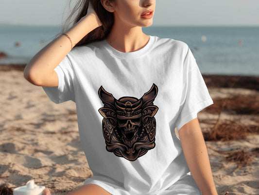 Fierce Samurai Mask Graphic on Beach Relaxed T-Shirt product