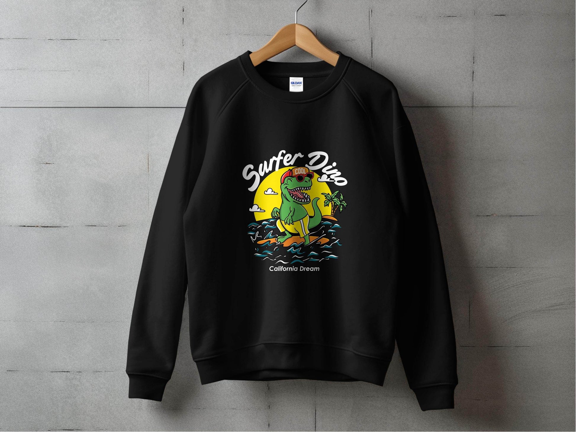Cool Dinosaur Surfing Printed Stylish Sweater - Design & Vybe