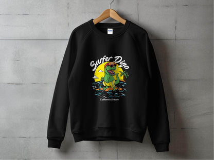 Cool Dinosaur Surfing Printed Stylish Sweater - Design & Vybe