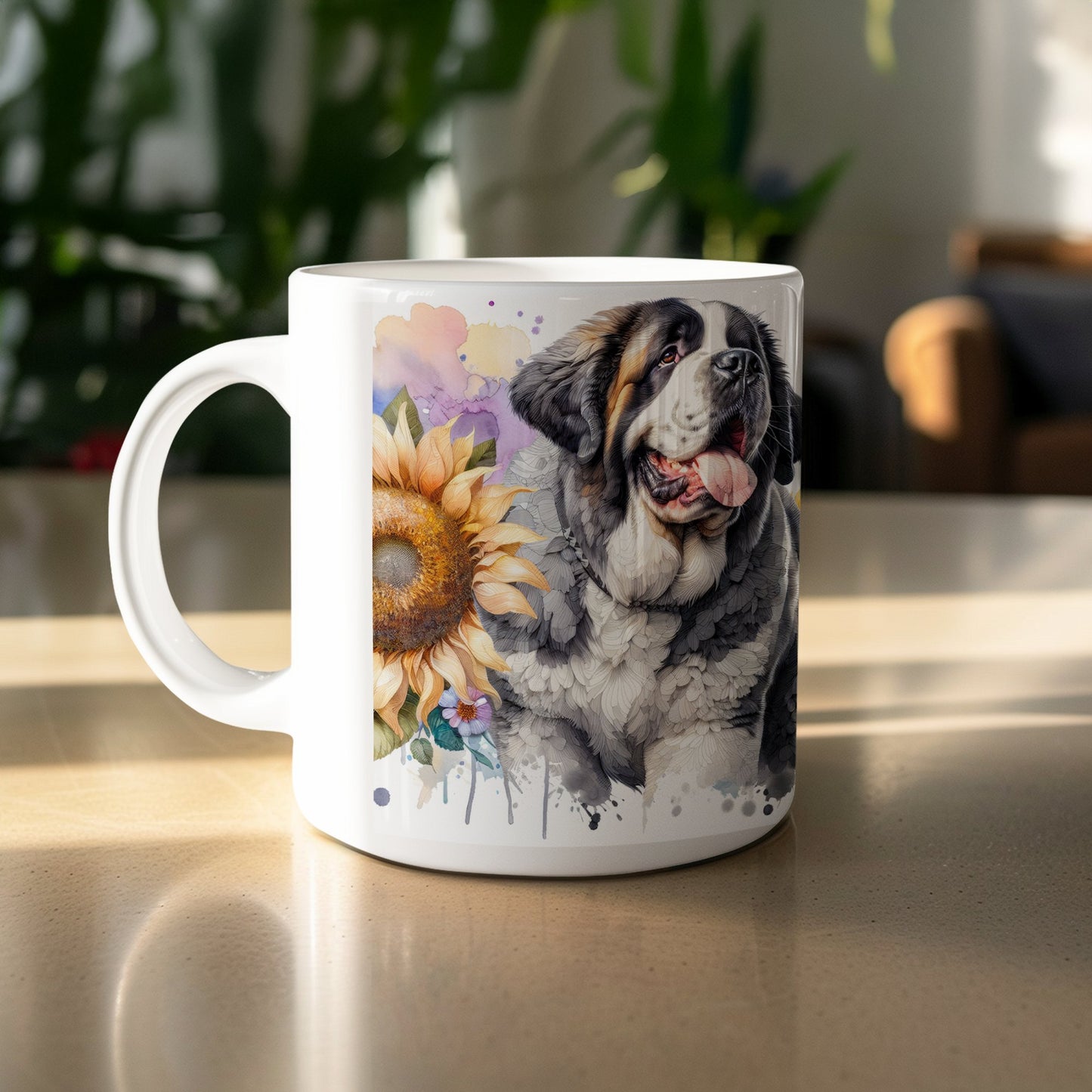Saint Bernard Dog and Sunflower Design Mug product