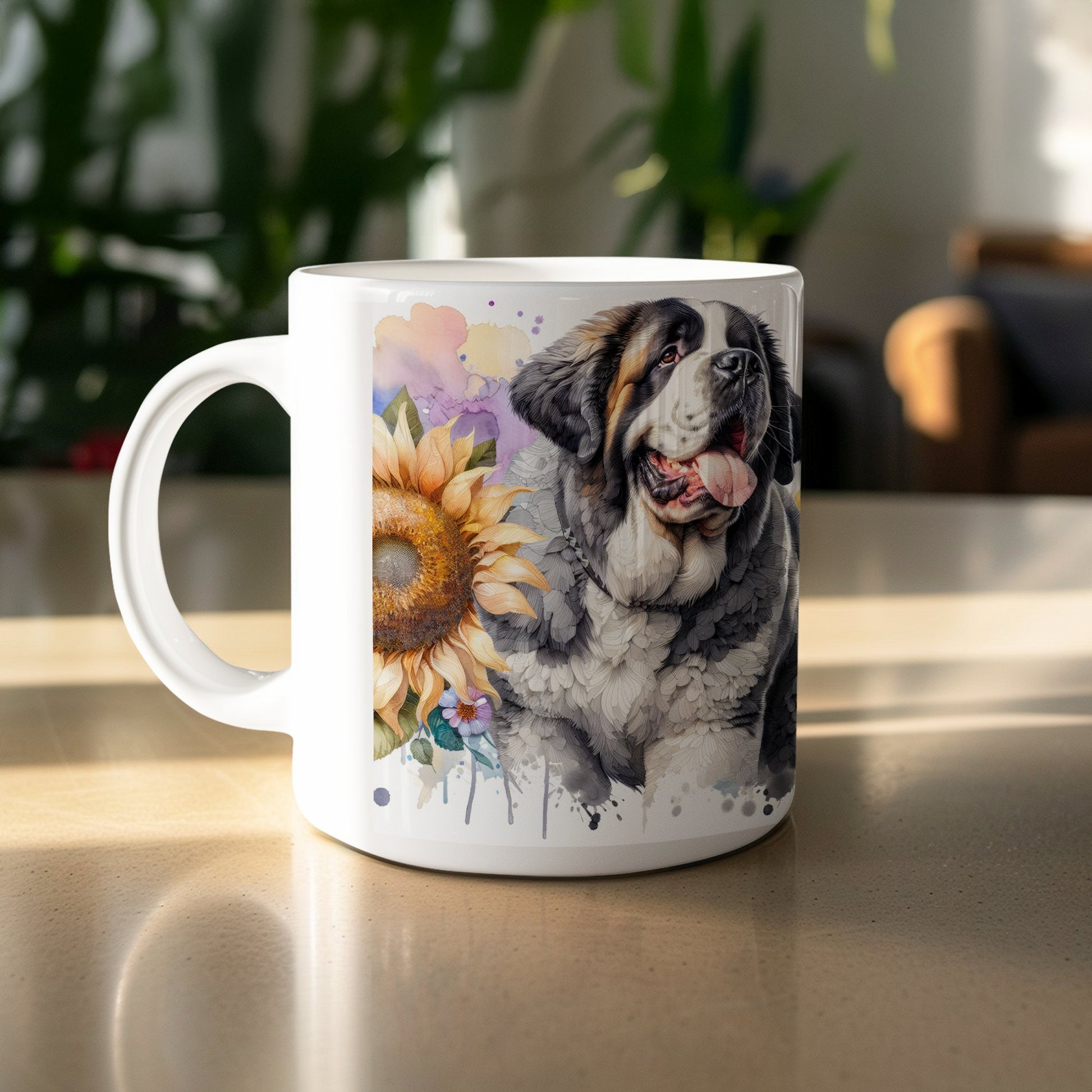Saint Bernard Dog and Sunflower Design Mug product