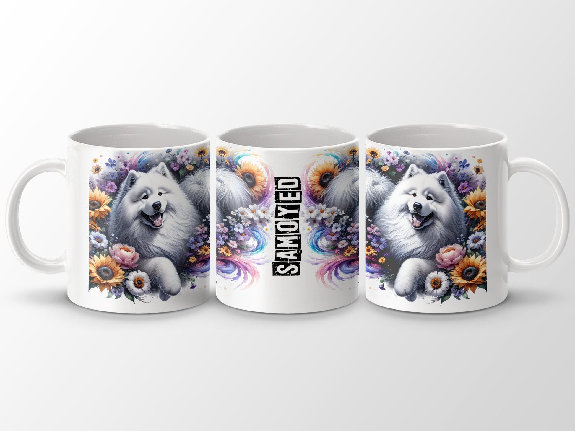 Adorable Samoyed Dog Floral Print Mug product type