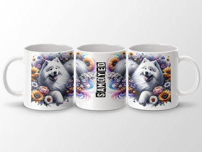 Adorable Samoyed Dog Floral Print Mug product type