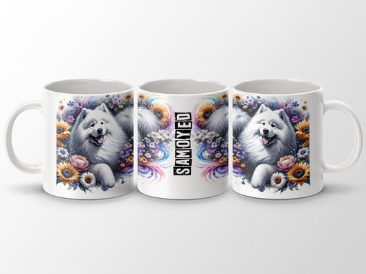 Adorable Samoyed Dog Floral Print Mug product type