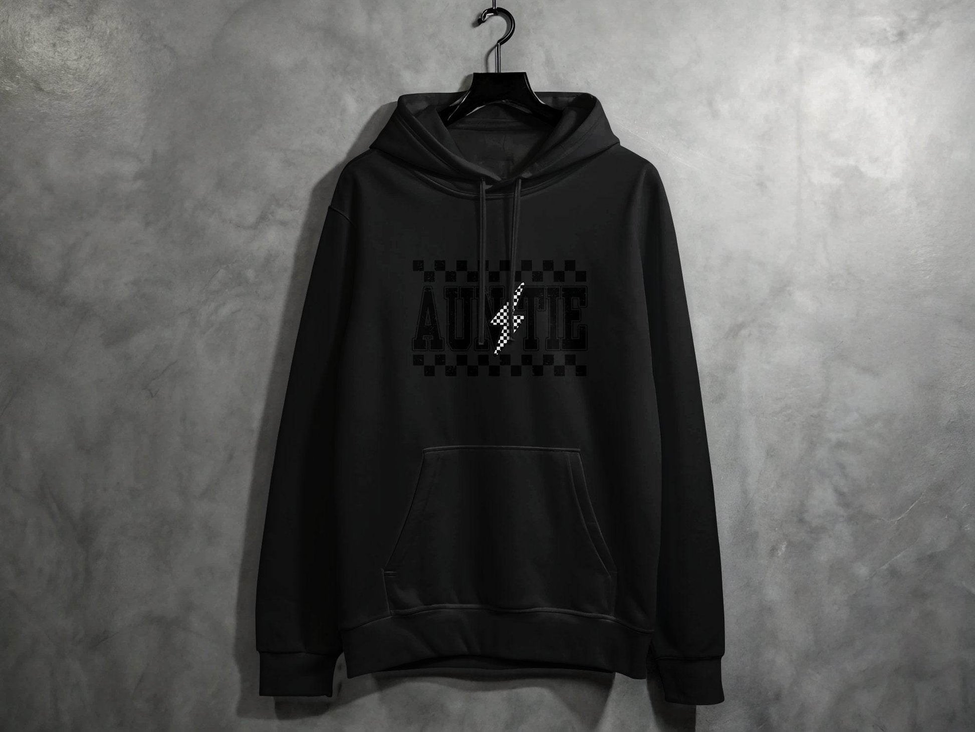 Auntie with Checkered Lightning Bolt Graphic Hoodie - Design & Vybe