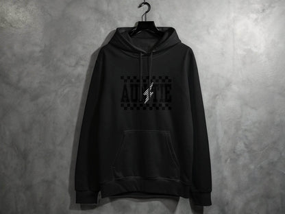 Auntie with Checkered Lightning Bolt Graphic Hoodie - Design & Vybe