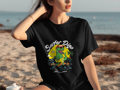 Cool Dinosaur Surfing Printed Stylish T-Shirt - Design & Vybe