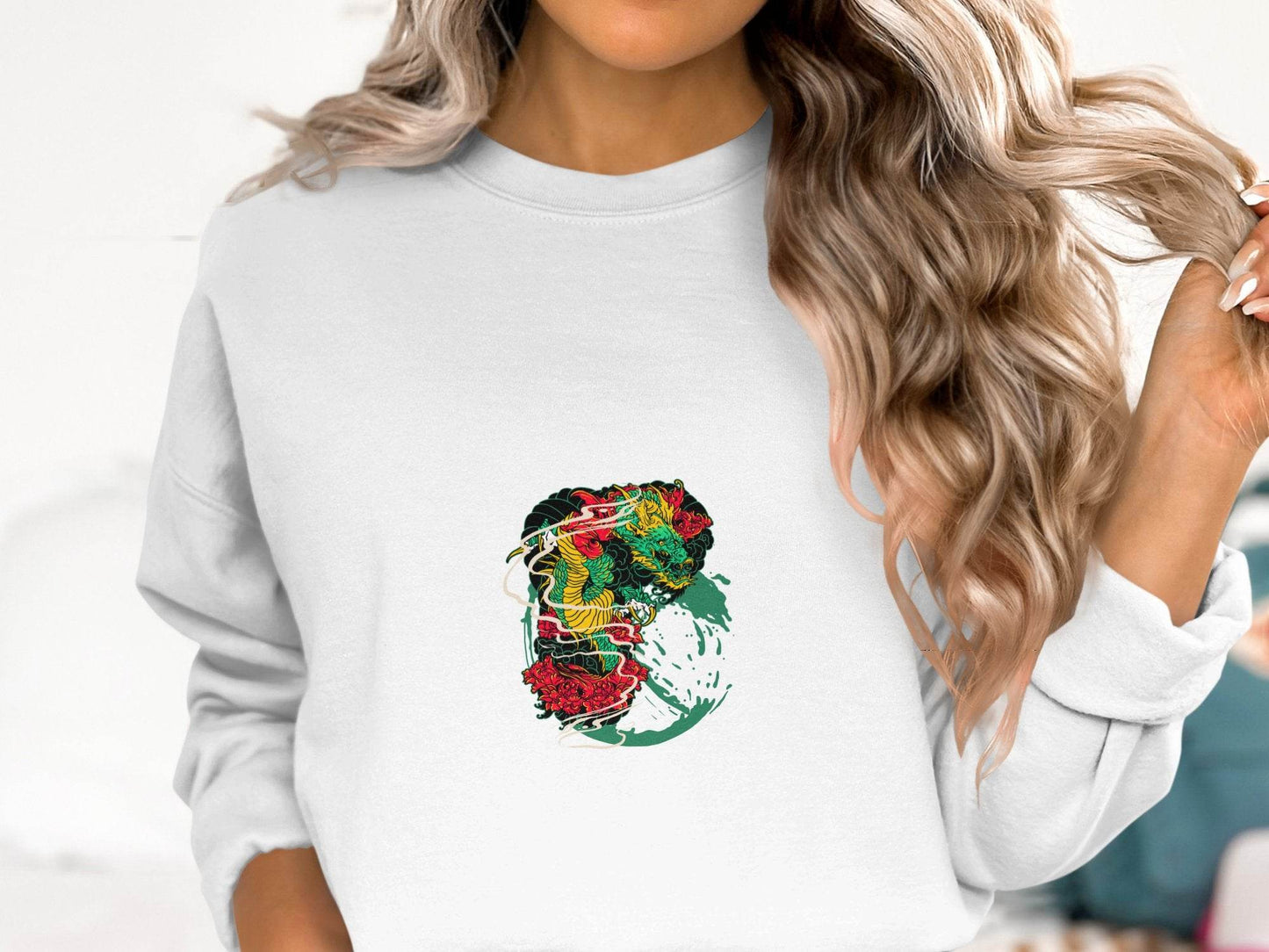Dragon Tattoo Design with Flower Illustration Graphic Sweater - Design & Vybe
