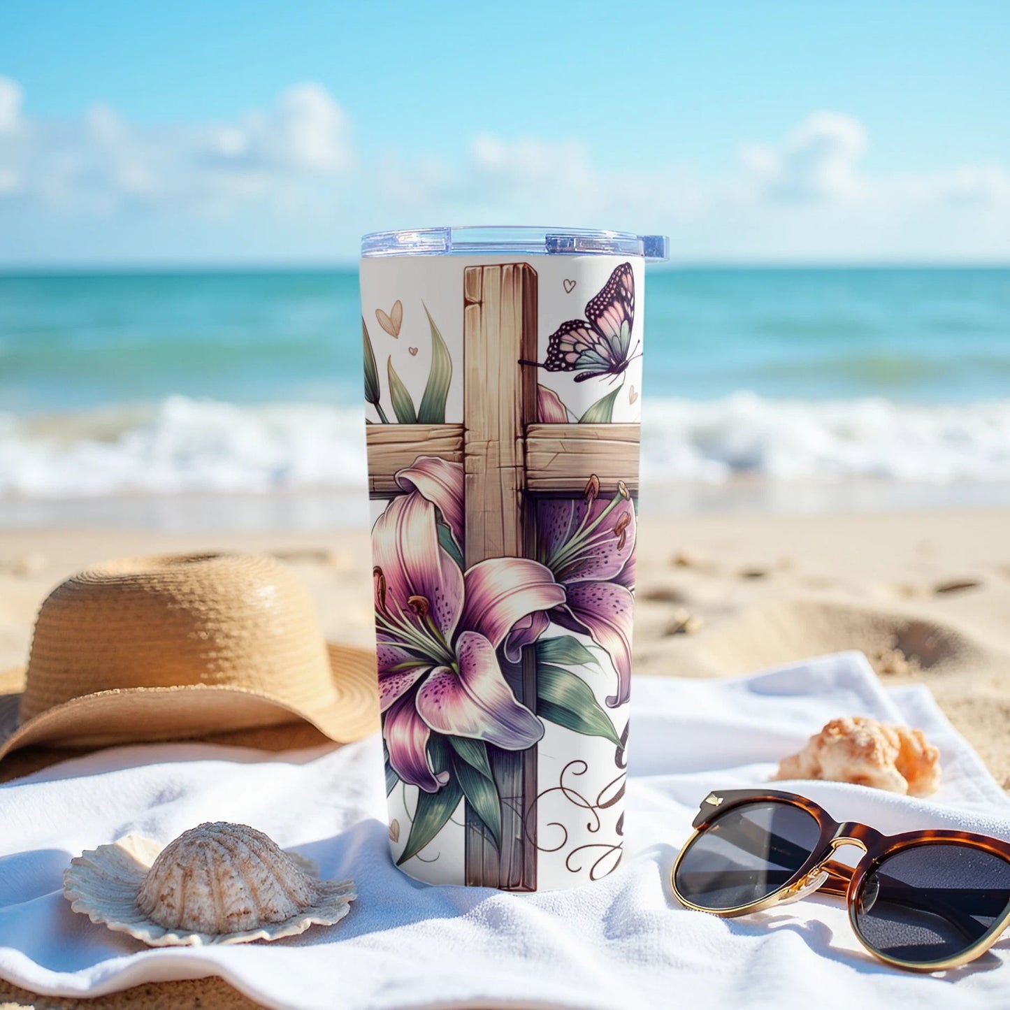 Coastal Beachfun Floral Cross Tumbler Stunning Drinkware Product