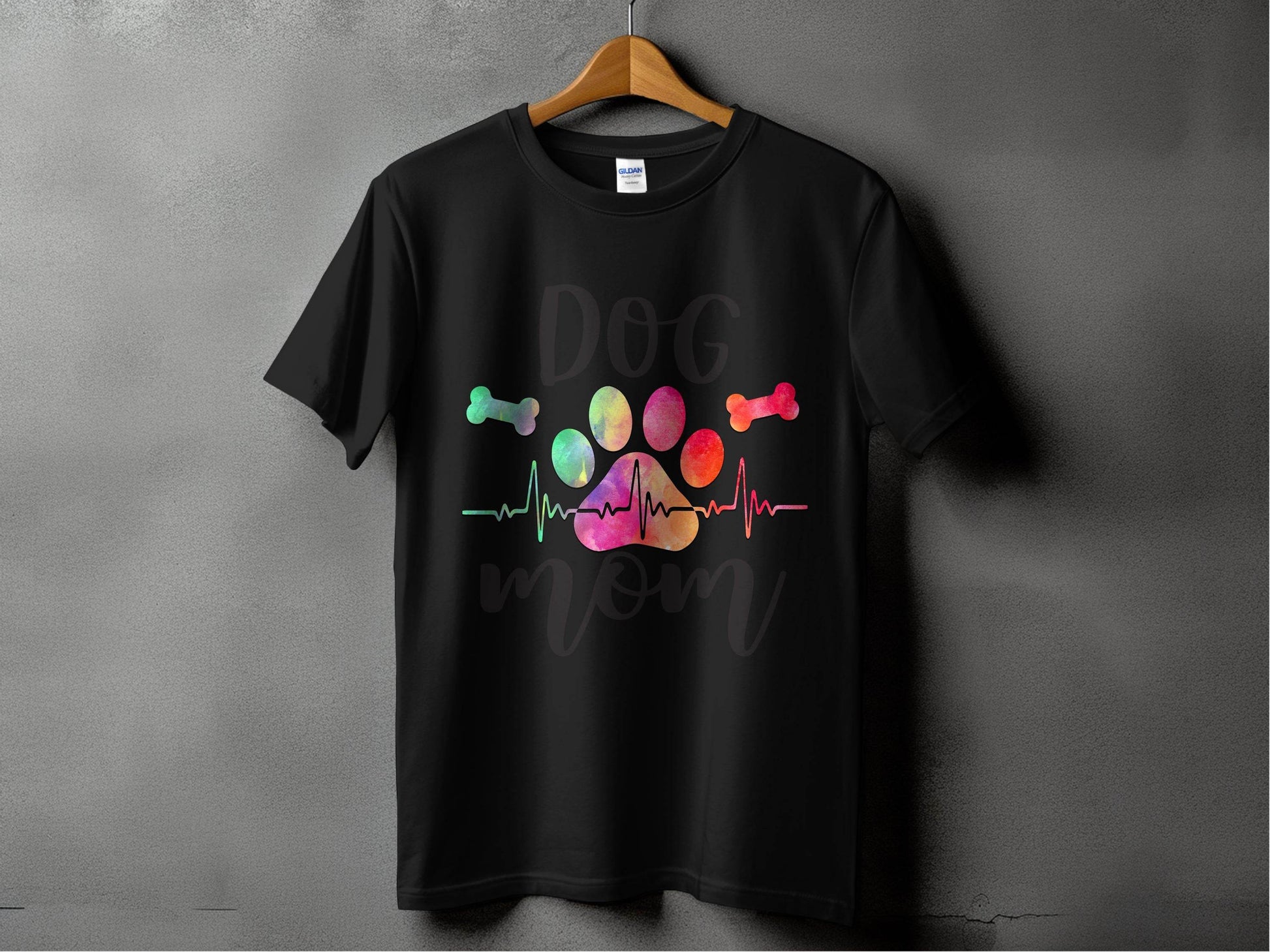 Dog Mom with Paw Print and Heartbeat Graphic Design T-Shirt - Design & Vybe