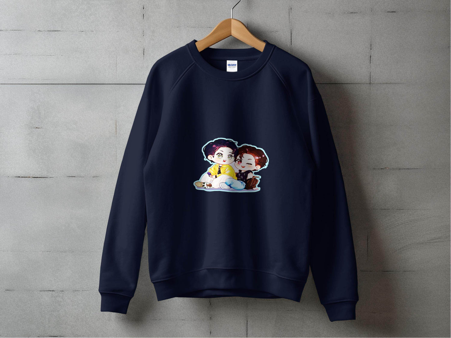 Two Boys Cute Cartoon Sitting Together Art On Sweater - Design & Vybe