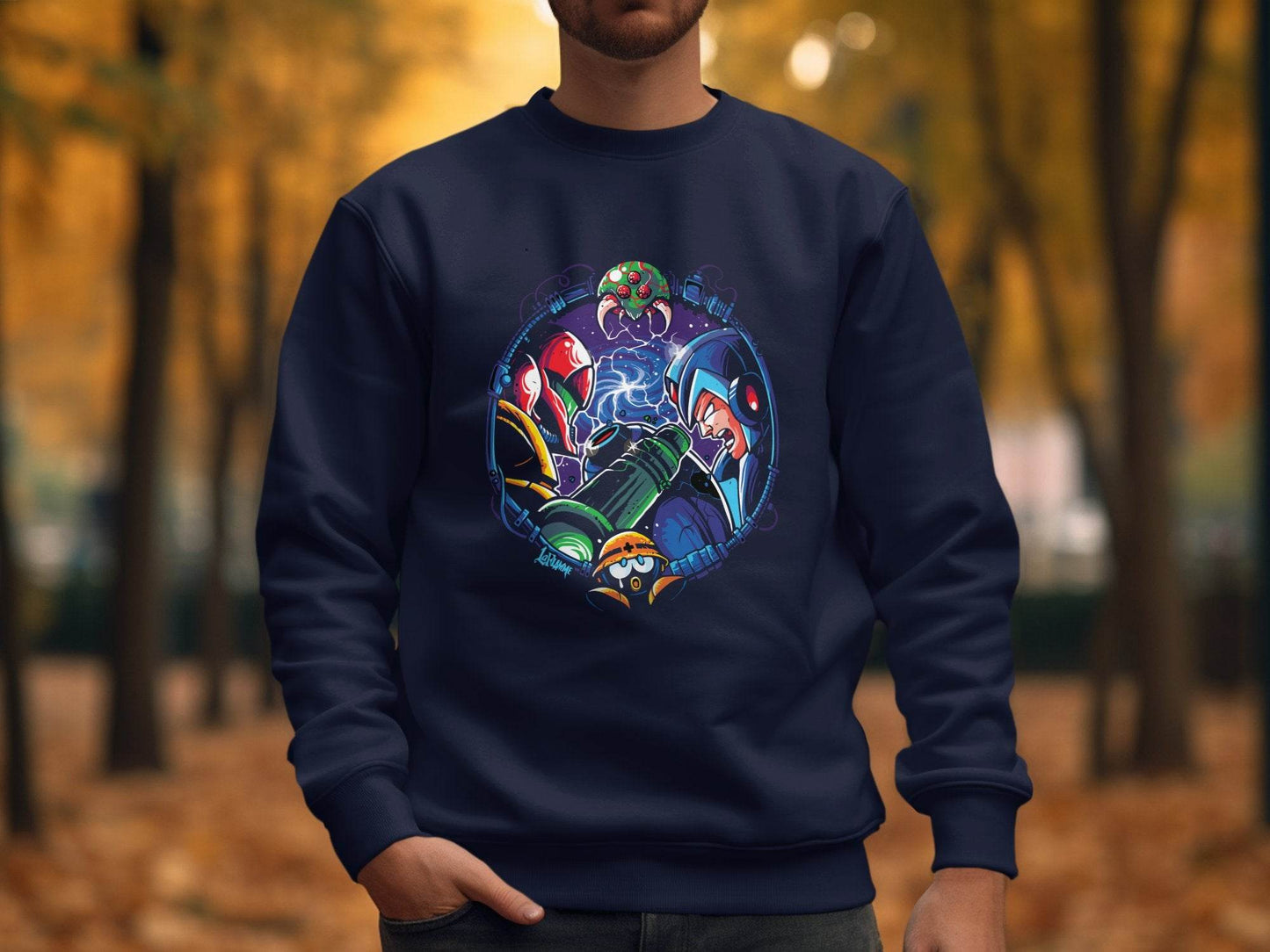 Metroid Meets Mega Man Character Design in Space Sweater - Design & Vybe