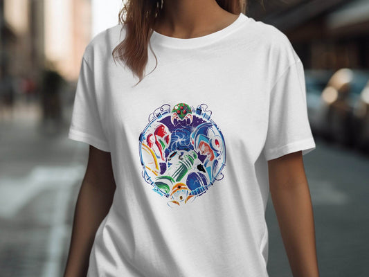 Metroid Meets Mega Man Character Design in Space T-Shirt - Design & Vybe
