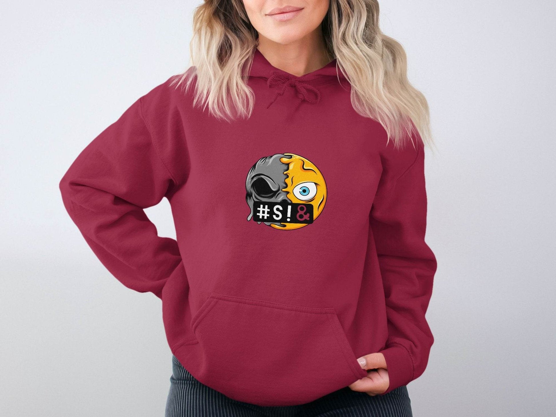 Emoji Half Skull with Hash Symbol Design Novelty Hoodie - Design & Vybe