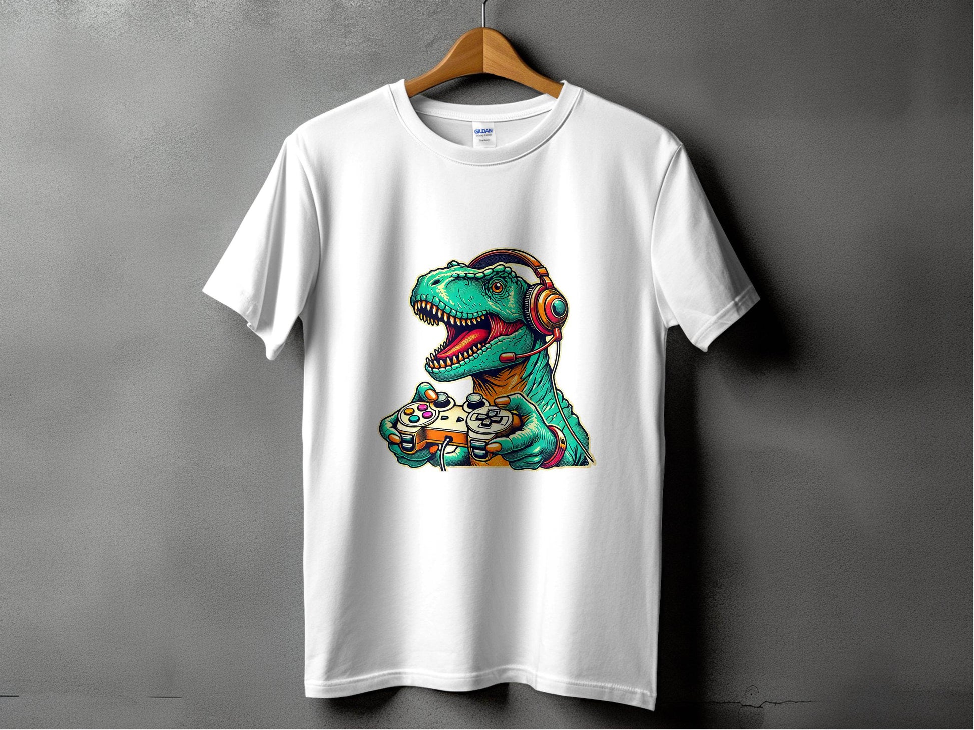 Gaming Dinosaur Retro Controller Funny Gamer Design T-Shirt - Design & Vybe