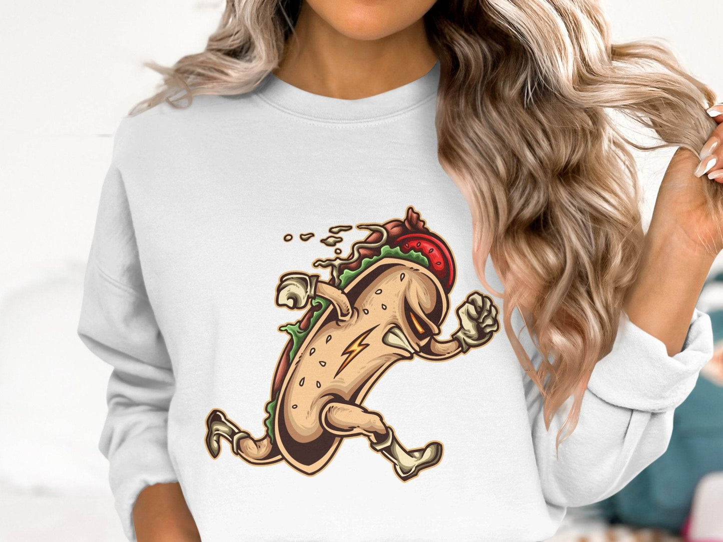 Hot Dog Running Taco Graphic Sweater - Design & Vybe