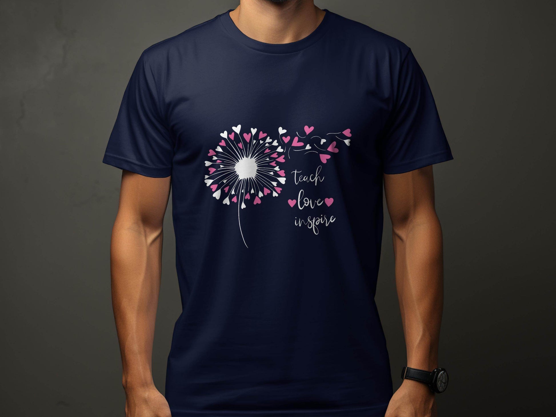 Teach Love Inspire Dandelion Heart Graphic Art T-Shirt - Design & Vybe