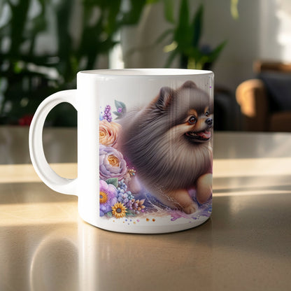 Adorable Pomeranian with Floral Designs Coffee Mug product