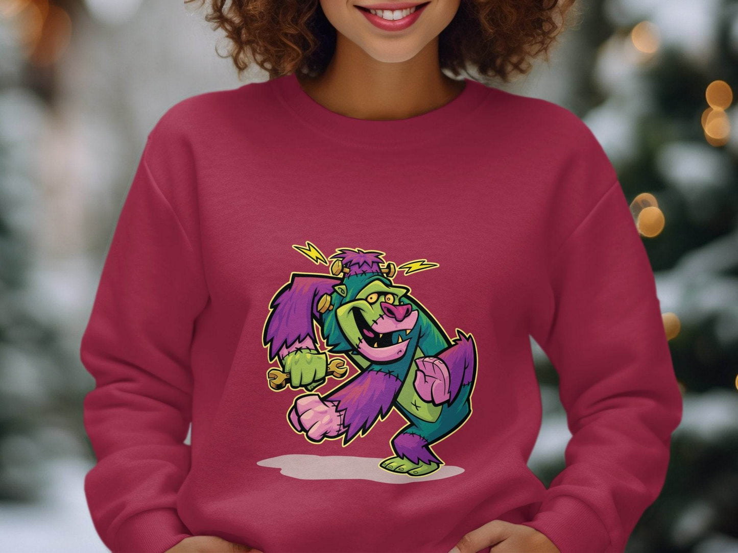 Cartoon Frankenstein with Lightning Strikes Above Sweater - Design & Vybe