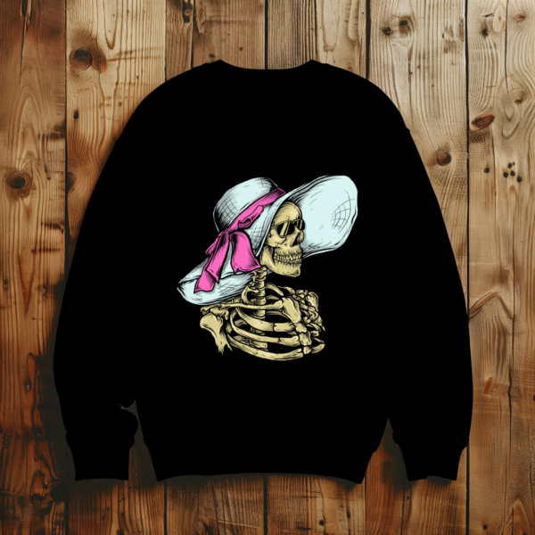 Skeleton wearing hat T-shirt - Image 3