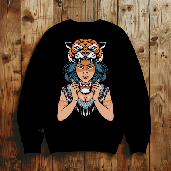 Woman Wearing Tiger Mask T-Shirt - Image 2