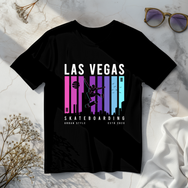 Las vegas skateboarding black t-shirt