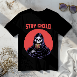 Stay child with grim reaper Black t -shirt