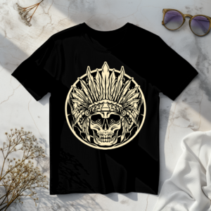 Skull with feather crown black t-shirt