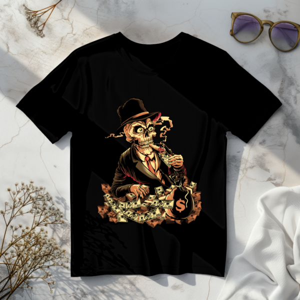 Skeleton with cigar and money T-shirt - Image 4