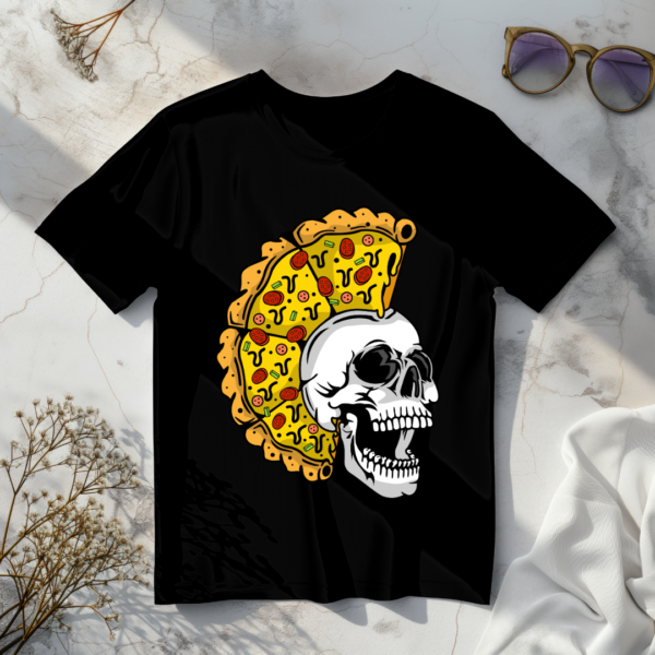 Skull with pizza slices as crown T-shirt - Image 2