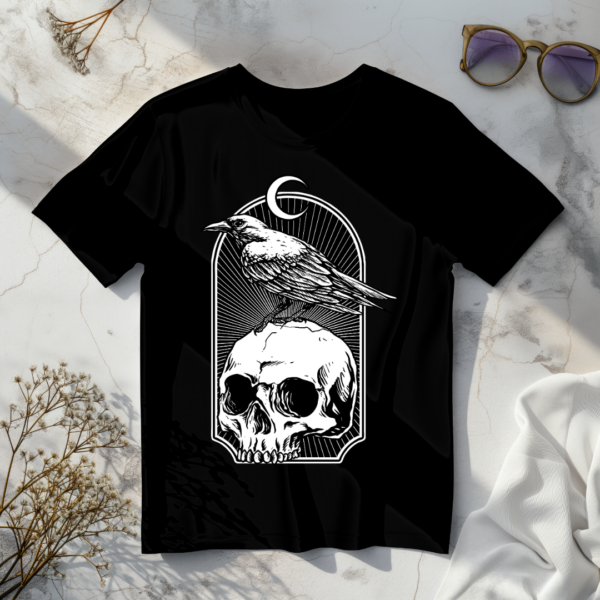 Skull, Crow & moon T-shirt - Image 4