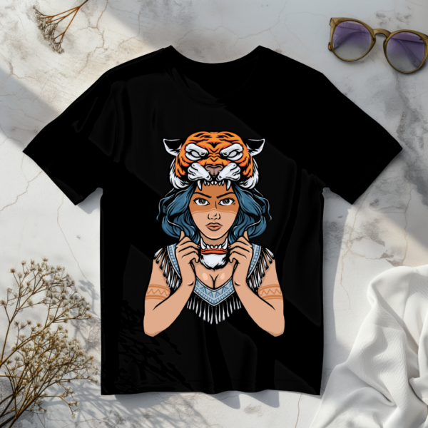 Woman Wearing Tiger Mask T-Shirt