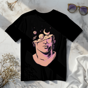 Half Human face with plantes Black t-shirt