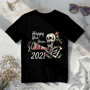 Happy new year with skeleton Black t-shirt